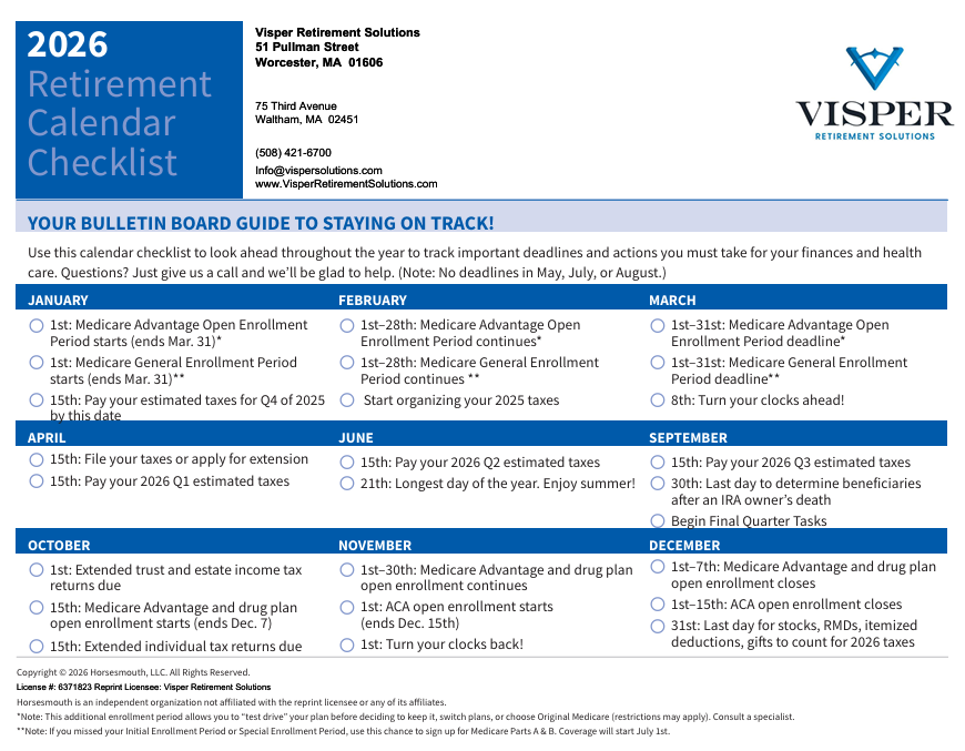 Retirement Calendar Checklist 2026